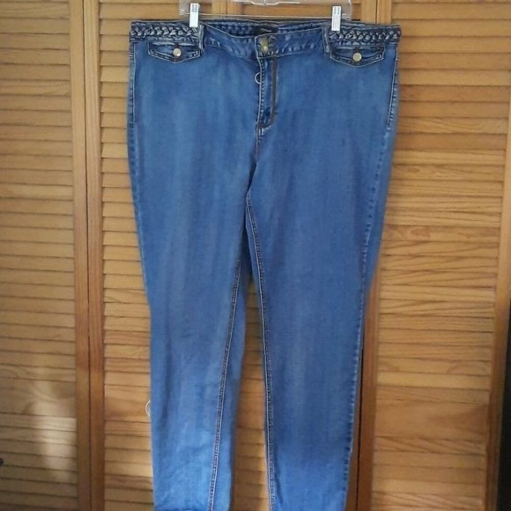 Ashley Stewart Braided Waistband Faux Front Pocket  Zipper Closure Jeans Size 26